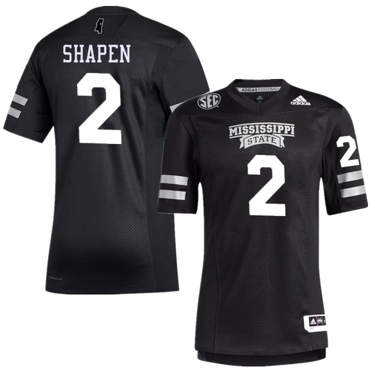 Men #2 Blake Shapen Mississippi State Bulldogs College Football Jerseys Stitched-Black